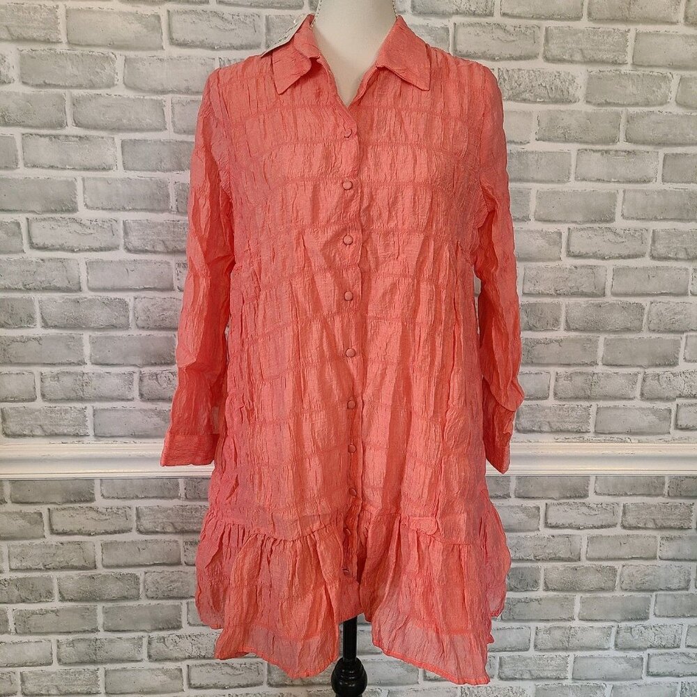 Coral Button-Up Women's Blouse